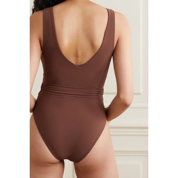 Tory Burch Miller Plunge One Piece Logo Belted Swimsuit - Picture 2 of 10